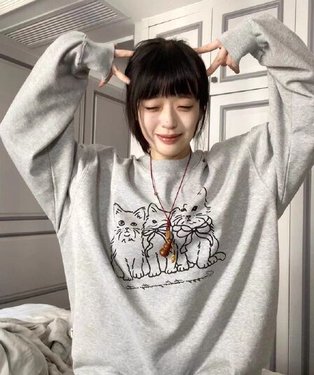 2026 한국 후아 면 복합 얇은 스타일 털이 있는 가을 겨울 의류 털이 있는 라운드 넥 후드티 여성 프린트 아기 플러시