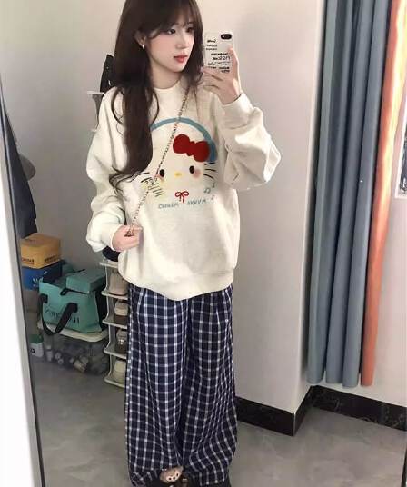 경관 그림 후아 면 복합 얇은 스타일 털이 있는 가을 겨울 의류 털이 있는 라운드 넥 후드티 여성 프린트 아기 플러시