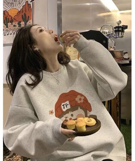 2026 후아 면 복합 얇은 스타일 털이 있는 가을 겨울 의류 털이 있는 라운드 넥 후드티 여성 프린트 아기 플러시