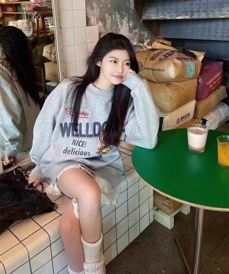 2026 한국 후아 면 복합 얇은 스타일 털이 있는 가을 겨울 의류 털이 있는 라운드 넥 후드티 여성 프린트 아기 플러시