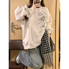 批发华棉复合-薄款/加绒 秋冬装加绒圆领卫衣女印花<b class='q'>宝宝</b>绒