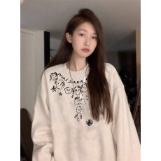 批发华棉复合-薄款/加绒 秋冬装加绒圆领卫衣女印花<b class='q'>宝宝</b>绒