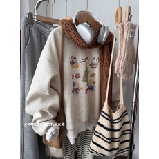 批发<b class='q'>韩国</b>外贸 华棉复合-薄款/加绒 秋冬装加绒圆领<b class='q'>卫衣</b>女印花宝宝绒