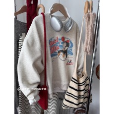 批发<b class='q'>韩国</b>外贸 华棉复合-薄款/加绒 秋冬装加绒圆领<b class='q'>卫衣</b>女印花宝宝绒