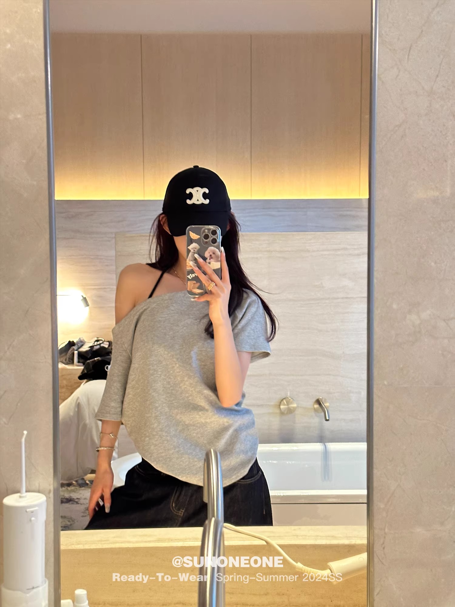 40 순면 220 그램 92 면 8 암모니아 Lun 비스듬한 칼라 오프숄더 오프숄더 반팔 티셔츠 여성 프린트