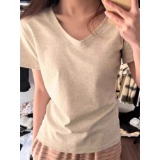 官图  40支纯棉220克92棉/8氨纶灰色正肩短袖t恤女V领