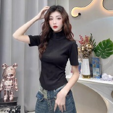 官图 实价 40支纯棉210克92棉/8氨纶短袖t恤女半拉链