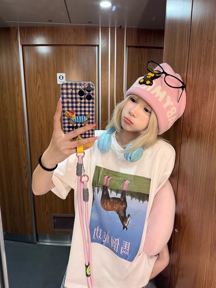 경관 그림 21 순면 210 그램 2026 년 봄 여름 드레스 반팔 티셔츠 여성 한국 스타일 프린트