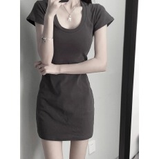 批发40支纯棉210克92棉/8氨纶 <b class='q'>韩国</b>东大门超火连衣裙女小黑裙圆领裙子