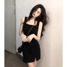 批发40支纯棉210克92棉/8氨纶 <b class='q'>韩国</b>东大门时尚超火连衣裙女吊带小黑裙