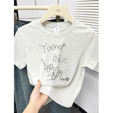 批发韩系潮流小花字母印花纯棉短<b class='q'>袖</b>t恤女夏季ulzzang学院风<b class='q'>半截</b><b class='q'>袖</b>上衣