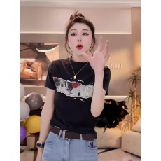 官图 实价 40支纯棉-220克 92%棉8%氨纶 正肩短袖T恤女印花