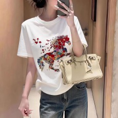 批发21支纯棉-210克100%棉 2026年春夏装短袖T恤女韩版印花