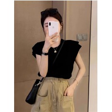 批发官图  21支纯棉200g100%棉短袖T恤女飞飞袖双层领