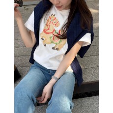 批发21支纯棉-210克棉 2026年韩国东大门春夏装短袖T恤女韩版印花<b class='q'>上衣</b>