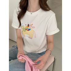 批发21支纯棉-210克棉 2026年韩国东大门春夏装短袖T恤女韩版印花<b class='q'>上衣</b>