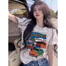 批发21支纯棉-210克棉 2026年韩国东大门春夏装短袖T恤女韩版印花<b class='q'>上衣</b>