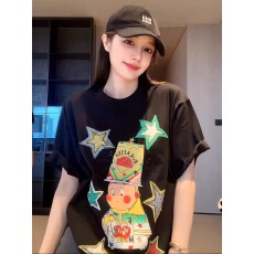 批发官图 21支纯棉-210克100%棉 2026年春夏装短袖T恤女韩版印花