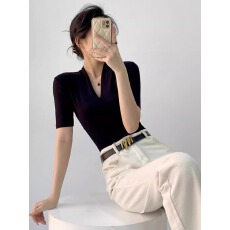 批发40支纯棉210克92棉/8氨纶显瘦V领<b class='q'>短袖</b><b class='q'>T</b><b class='q'>恤</b><b class='q'>女</b>