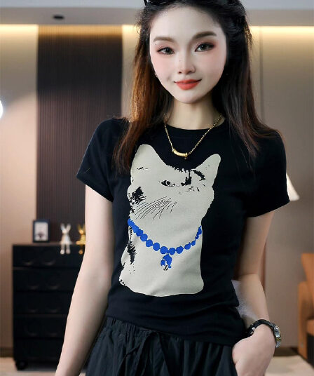 40 순면 220 그램 92 면 8 암모니아 Lun 한국 동대문 긍정적 인 어깨 반팔 티셔츠 여성 프린트 맨위 트렌디