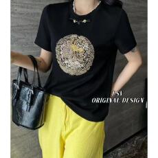 批发官图 实价210g 21支纯棉/100棉 中式短袖<b class='q'>T</b><b class='q'>恤</b>女国风亮片领结