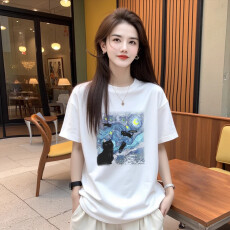 批发21支纯棉-210克棉 2026年<b class='q'>韩国</b>东大门春夏装短袖T恤女韩版印花上衣