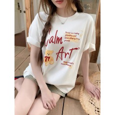 批发21支纯棉-210克100%棉 2026年春<b class='q'>夏</b>装短袖T恤女韩版印花