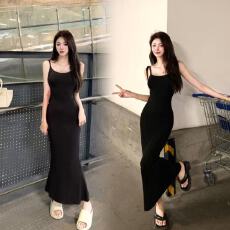 批发40支<b class='q'>纯棉</b>210克2026年夏季新款基础吊带<b class='q'>连衣裙</b>女鱼尾裙长款