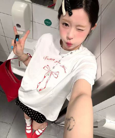 경관 그림 21 순면 210 그램 여름 드레스 빅 사이즈 루즈핏 만화 반팔 티셔츠 여성 프린트
