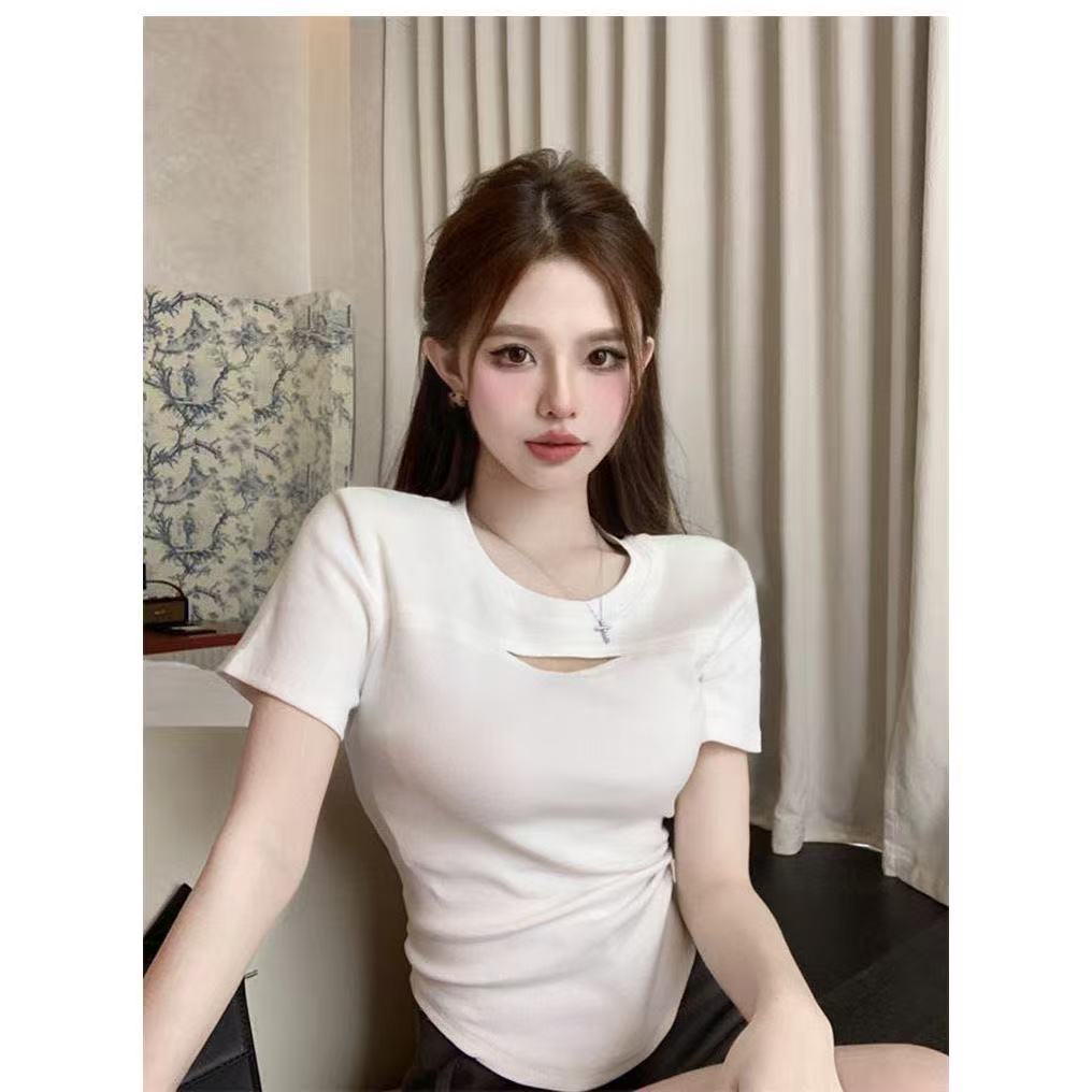 40 순면 210 그램 92 면 8 암모니아 Lun 반팔 티셔츠 여성 홀로우 아웃 티셔츠