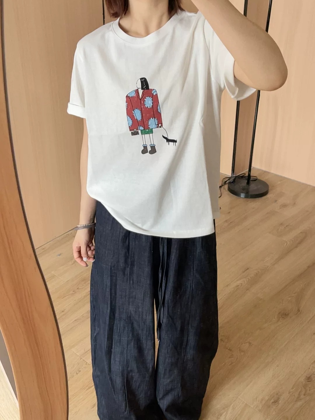 2026 한국 대외 무역 새로운 캐주얼 여름 드레스 한 부서 반팔 티셔츠 여성 한국 스타일 루즈핏 빅 사이즈 프린트