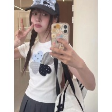 批发韩系纯棉<b class='q'>打底衫</b>女2026夏季新款花朵印花圆领百搭短袖T恤<b class='q'>宽松</b>上衣