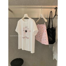 批发官图 21支纯棉-210克棉 夏装韩系短袖T恤女<b class='q'>韩版</b>宽松<b class='q'>大码</b>印花