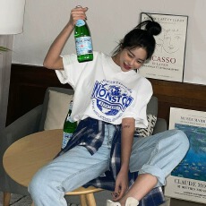 批发官图 21支纯棉-210克棉 夏装韩系短袖T恤女<b class='q'>韩版</b>宽松<b class='q'>大码</b>印花
