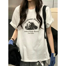 批发官图 21支纯棉-210克棉 夏装韩系短袖T恤女<b class='q'>韩版</b>宽松<b class='q'>大码</b>印花