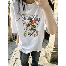 批发官图 21支纯棉-210克棉 夏装韩系短袖T恤女<b class='q'>韩版</b>宽松<b class='q'>大码</b>印花