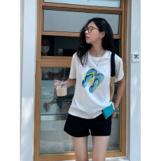 批发韩系纯棉<b class='q'>打底衫</b>夏季新款慵懒宽松凉拖印花圆领短袖大码女装T恤