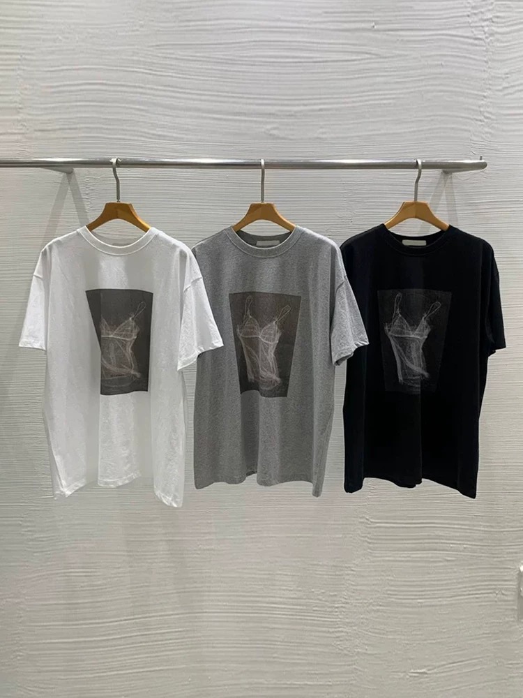 경관 그림 21 순면 210 그램 면 여름 드레스 한 부서 반팔 티셔츠 여성 한국 스타일 루즈핏 빅 사이즈 프린트