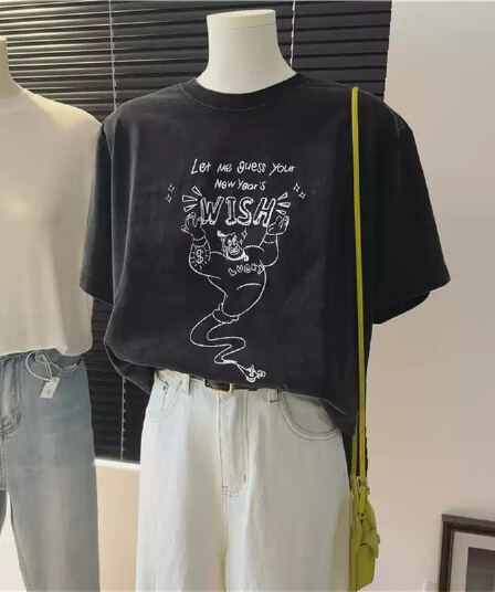 2026 한국 대외 무역 패션 워싱 마 오래된 순면 반팔 티셔츠 여성 루즈핏 대 에디션