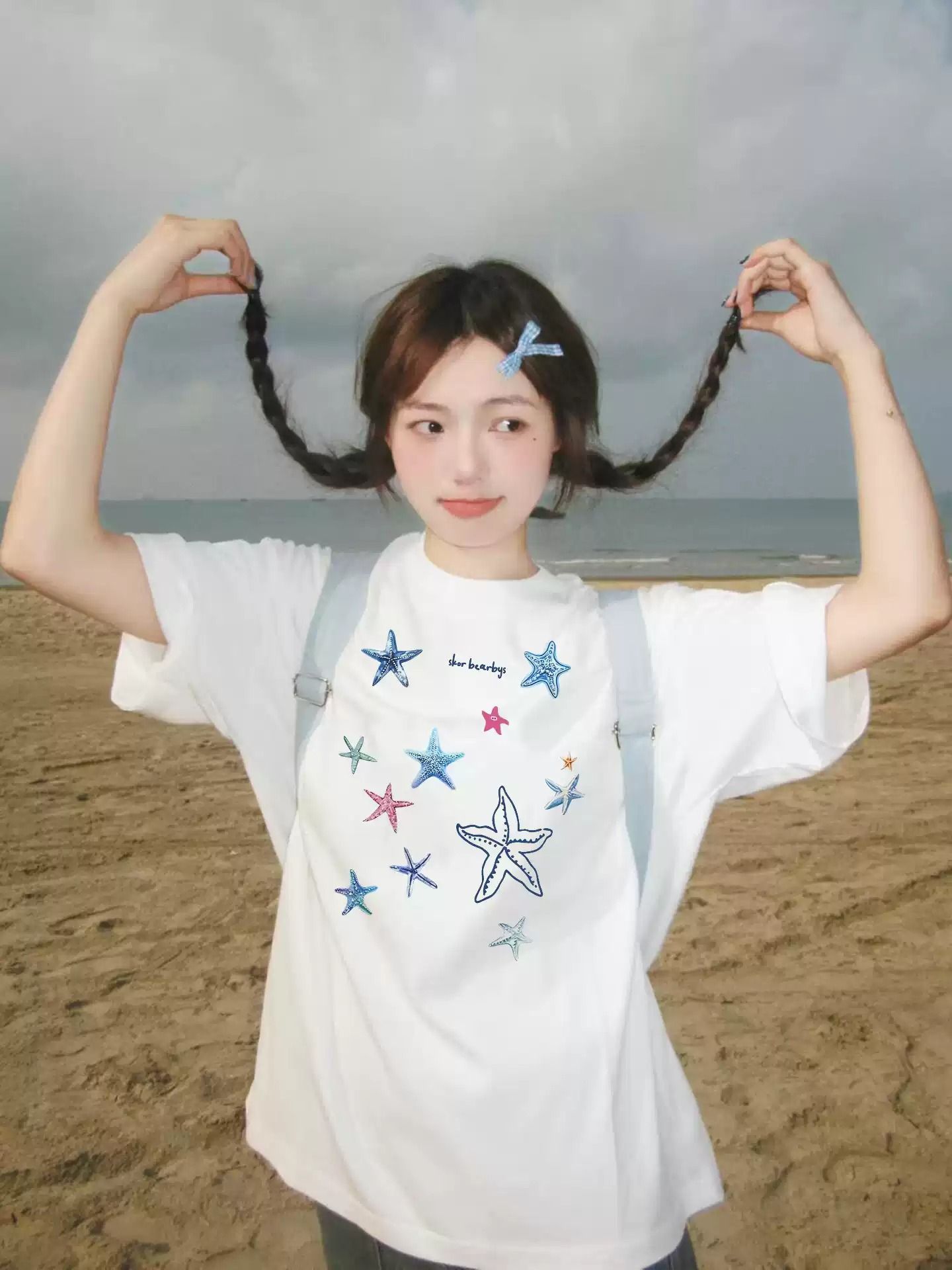 2026 한국 대외 무역 주문 패션 여름 드레스 한 부서 반팔 티셔츠 여성 한국 스타일 루즈핏 빅 사이즈 프린트