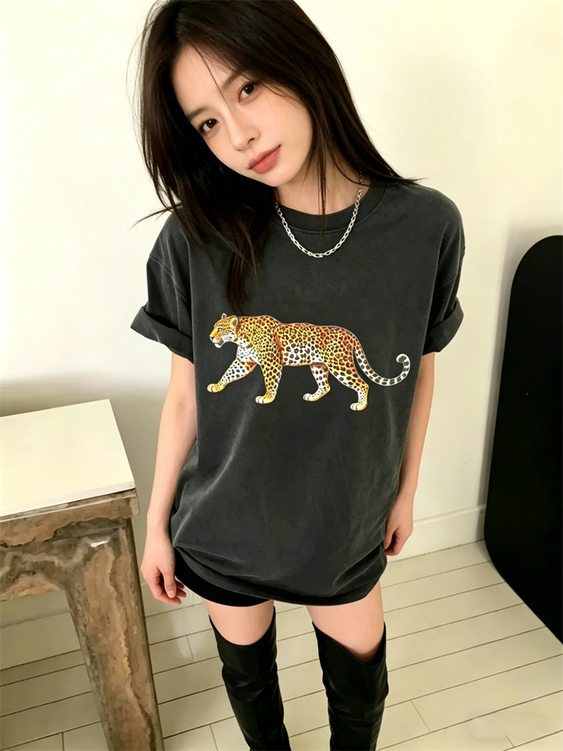 경관 그림 정가 230 크 워싱 마 오래된 순면 반팔 티셔츠 여성 루즈핏 대 에디션