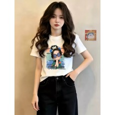 批发韩系纯棉打底衫女2026夏季新款<b class='q'>卡通</b>印花圆领百搭短袖<b class='q'>T</b><b class='q'>恤</b>宽松上衣