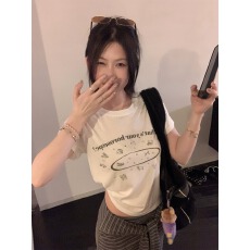 批发韩系纯棉<b class='q'>打底衫</b>女2026夏季新款字母印花圆领百搭短袖T恤宽松上衣