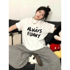 官图 21支纯棉-210克棉 夏装韩系短袖T恤女韩版宽松大码印花