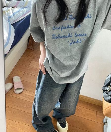 한 부서 순면 기본 셔츠 여름 새로운 느긋한 루즈핏 알파벳 프린트 라운드 넥 반팔 빅 사이즈 여성 의류 티셔츠