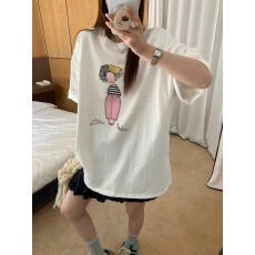 批发韩系纯棉<b class='q'>打底衫</b>夏季新款慵懒宽松女孩印花圆领短袖<b class='q'>大码</b>女装T恤