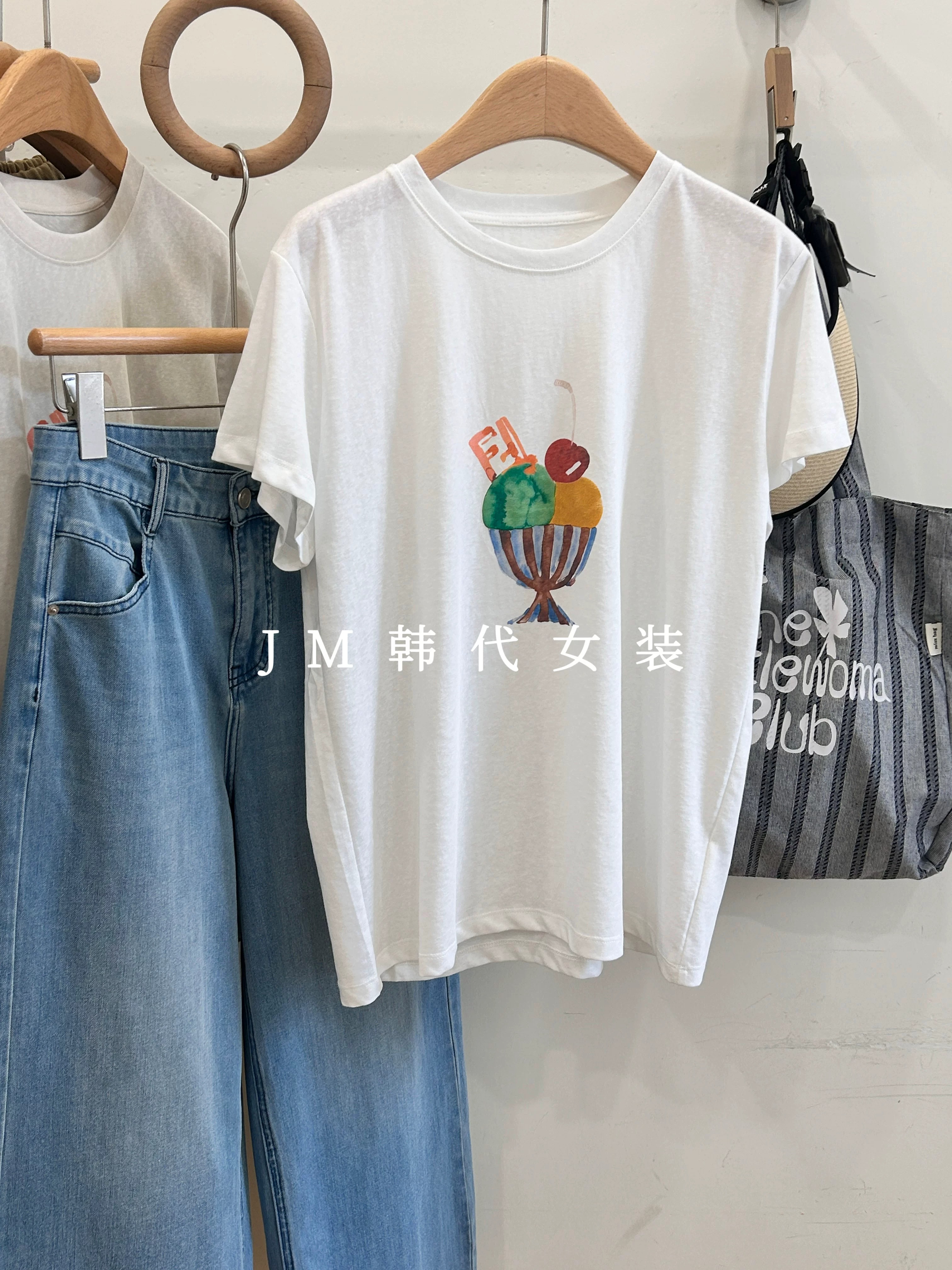 경관 그림 21 순면 210 그램 이후 패키지 칼라 여름 드레스 한 부서 반팔 티셔츠 여성 한국 스타일 루즈핏 빅 사이즈 프린트
