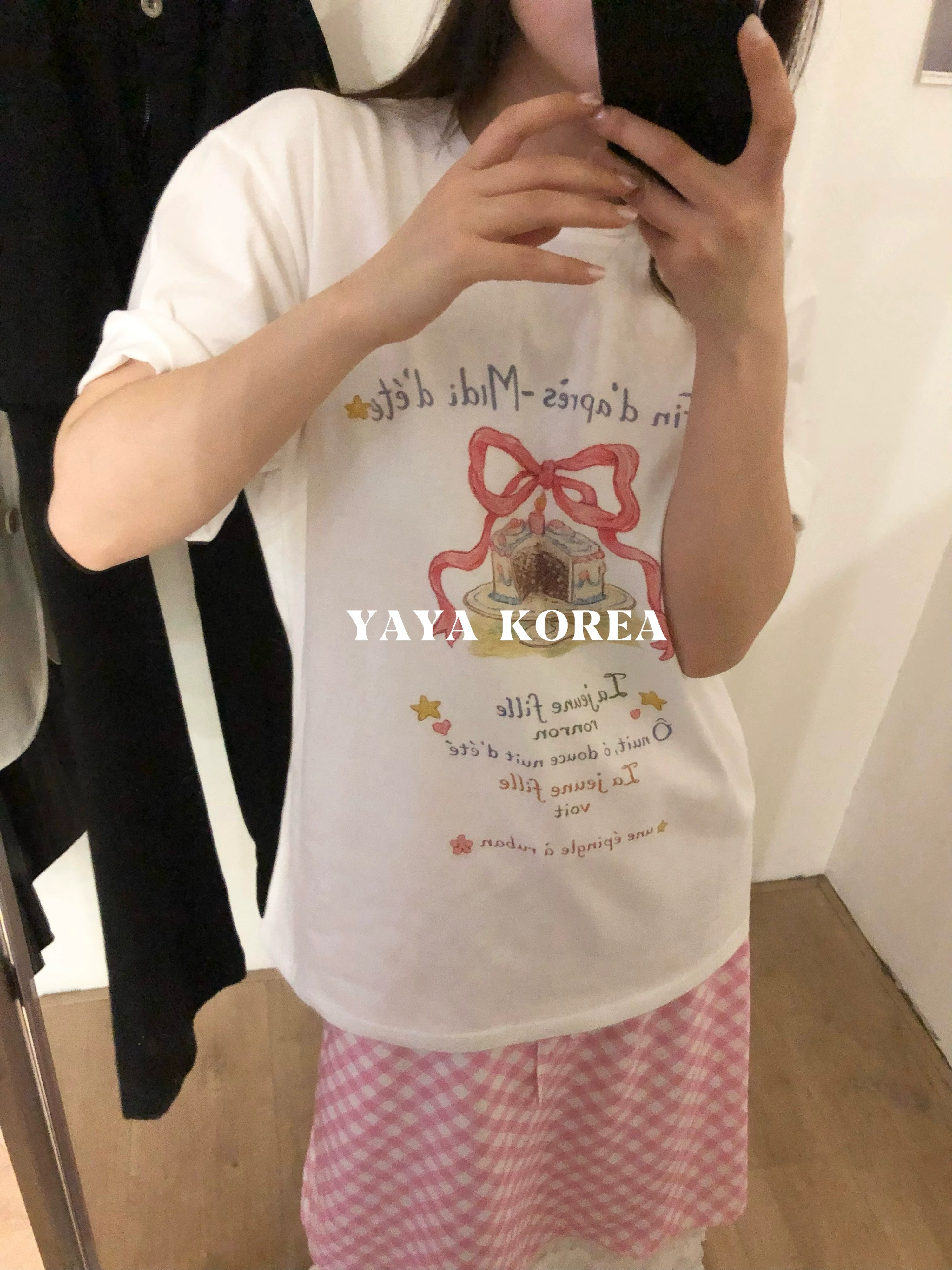 경관 그림 21 순면 210 그램 이후 패키지 칼라 여름 드레스 한 부서 반팔 티셔츠 여성 한국 스타일 루즈핏 빅 사이즈 프린트