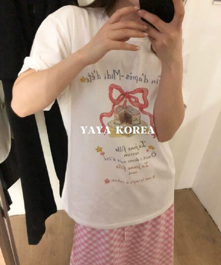 경관 그림 21 순면 210 그램 이후 패키지 칼라 여름 드레스 한 부서 반팔 티셔츠 여성 한국 스타일 루즈핏 빅 사이즈 프린트