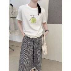 批发韩系纯棉<b class='q'>打底衫</b>夏季新款慵懒宽松水果印花圆领短袖<b class='q'>大码</b>女装T恤
